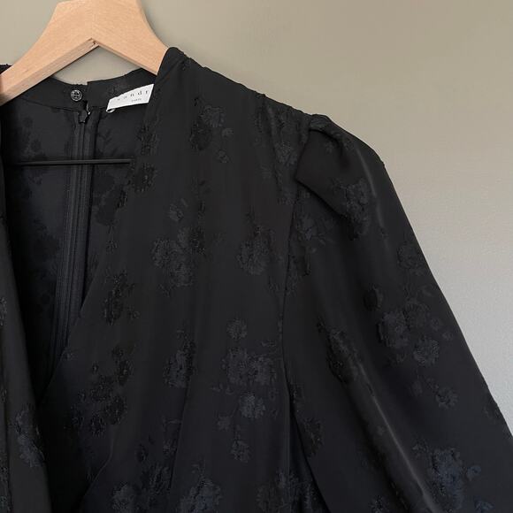 Sandro Wells Dress Black Jacquard Size 8 Long Sleeve Wrap Pleated Chic French - Picture 13 of 16